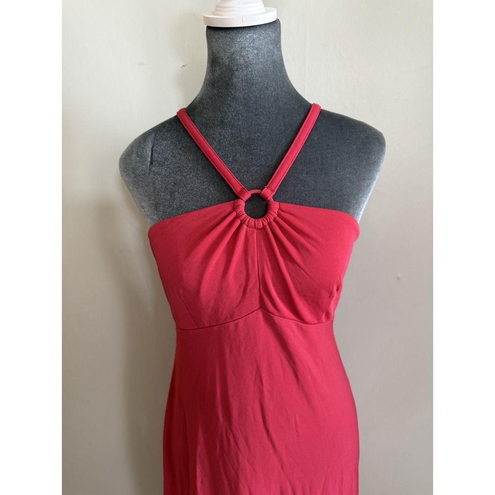 Vintage Y2K Red O-ring Halter Midi Dress. Classic Romantic Timeless Bodycon 4 - Picture 3 of 9